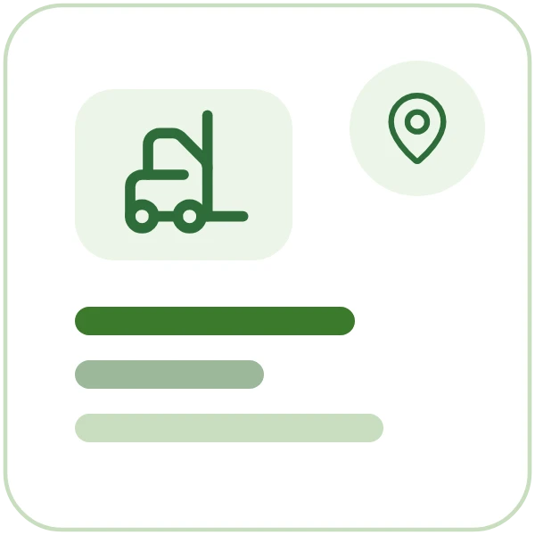A forklift beside a location pin