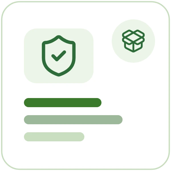 A checked shield beside an open package