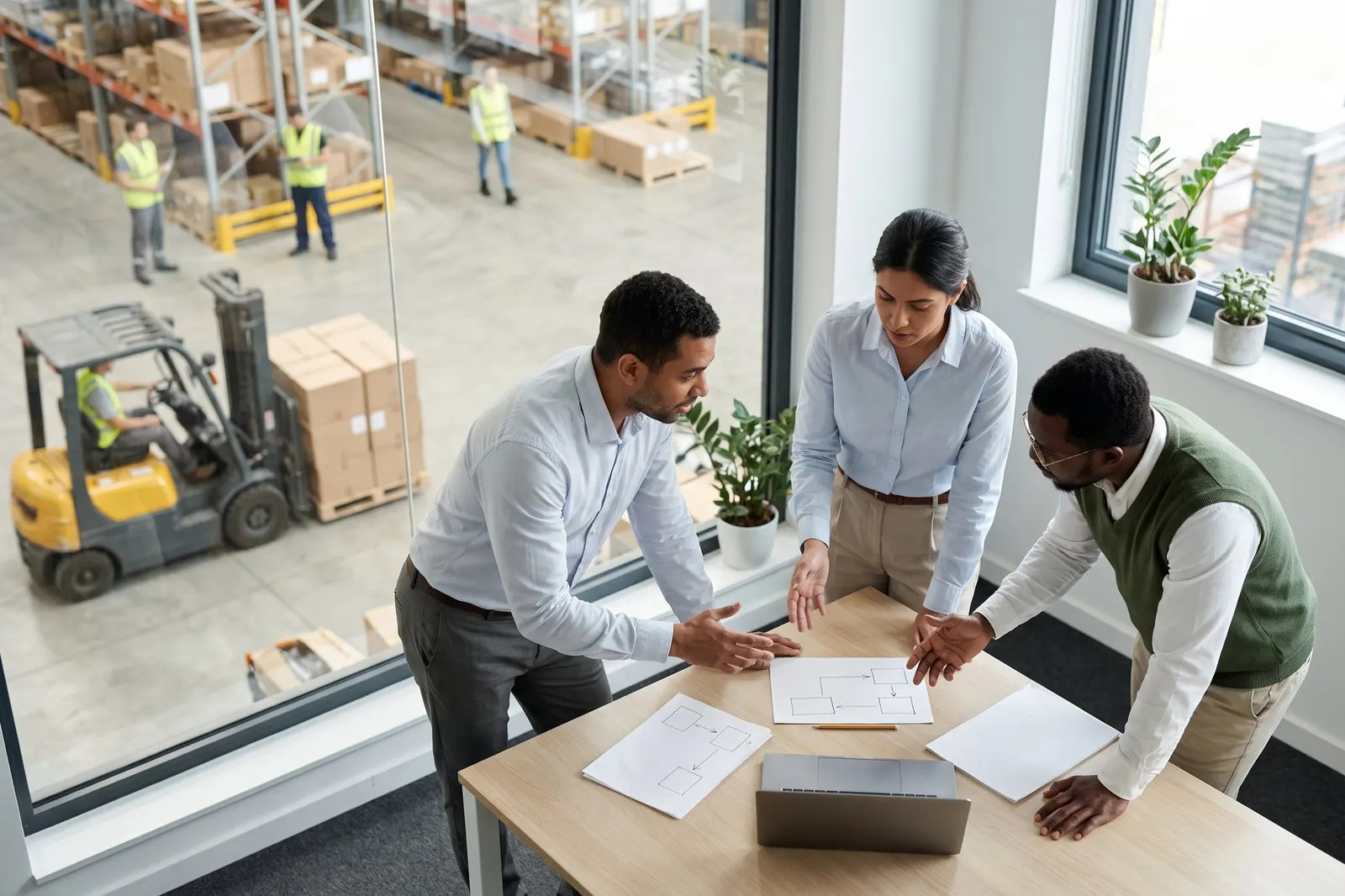 A team collaborating around a table in an office