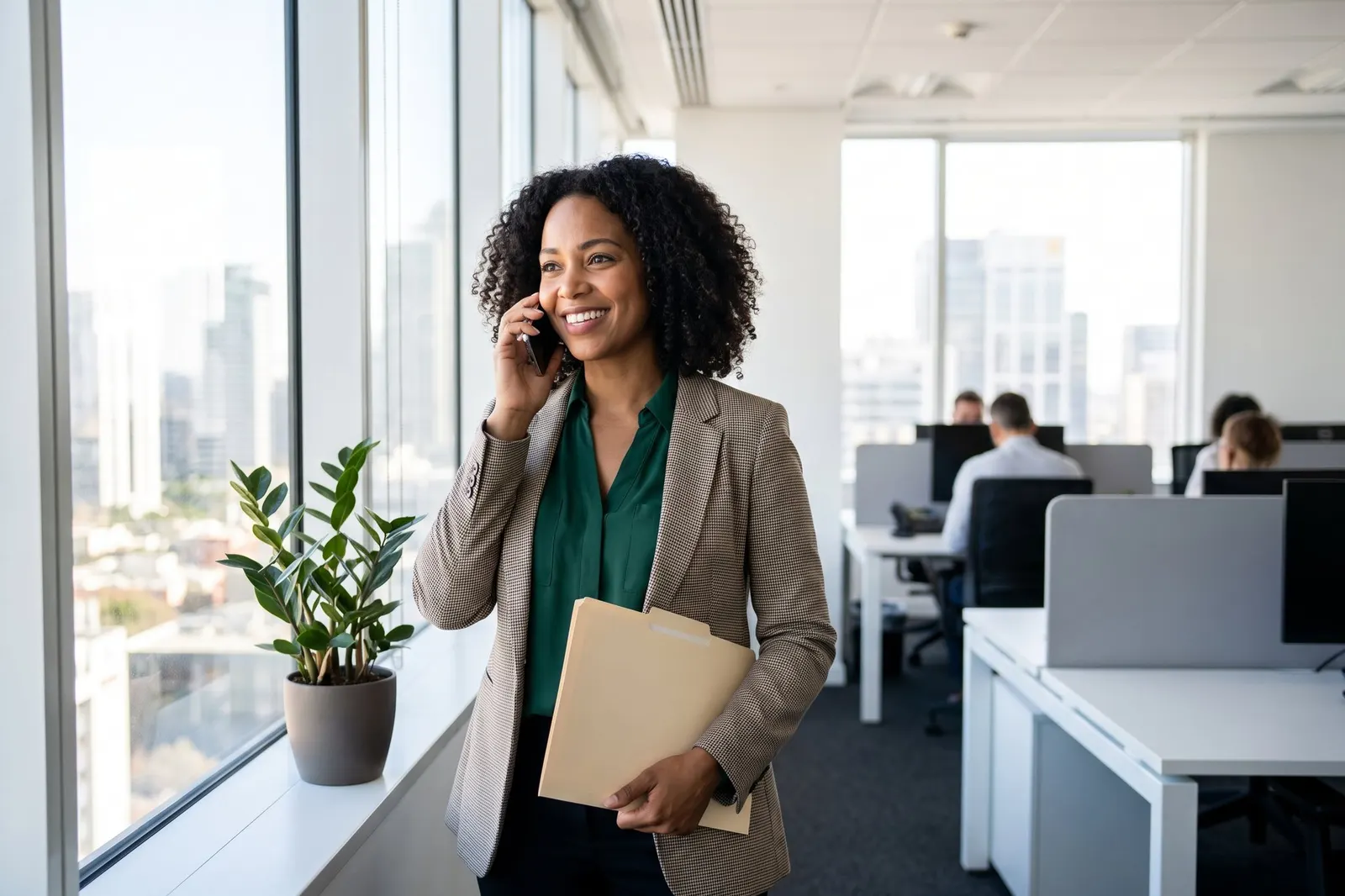 A customer success manager on a phone call