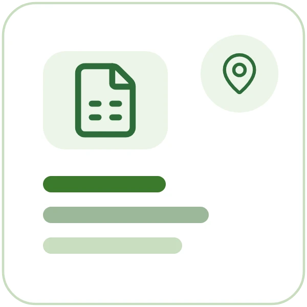 A spreadsheet beside a location pin