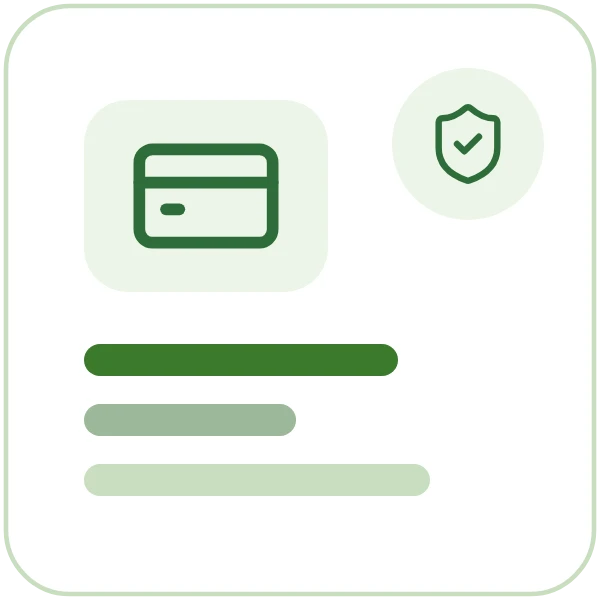 A payment card beside a checked shield
