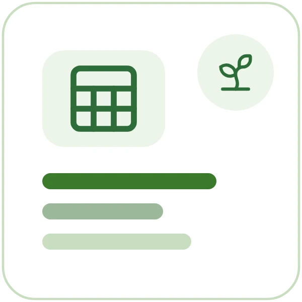 A spreadsheet beside a sprout
