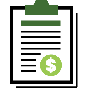 Tax document clipboard icon with dollar sign and financial form lines