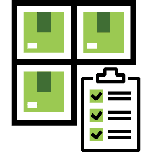 boxes and a clipboard with items checkmarked