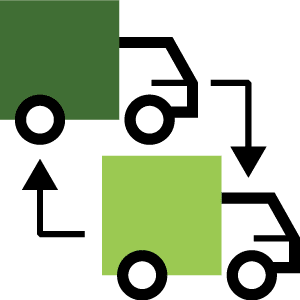two trucks with arrows connecting them