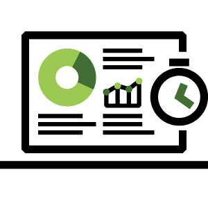 charts and graphs on a monitor with a clock icon
