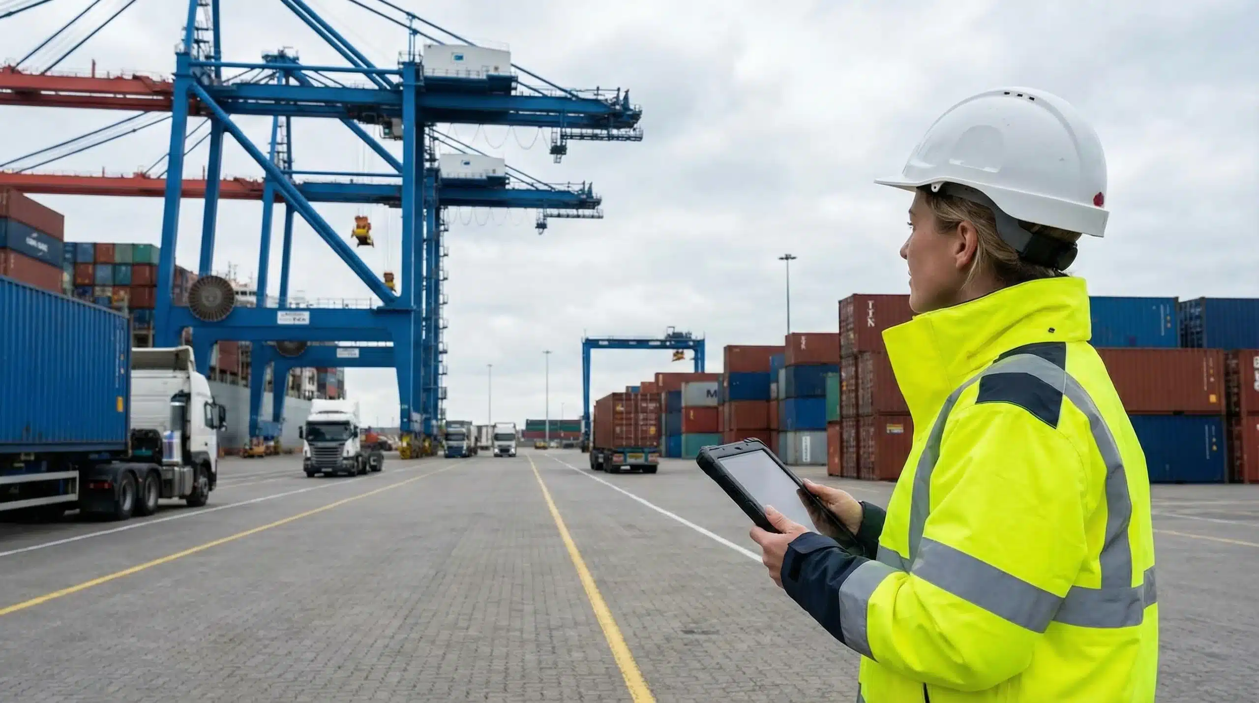 freight management professional with tablet