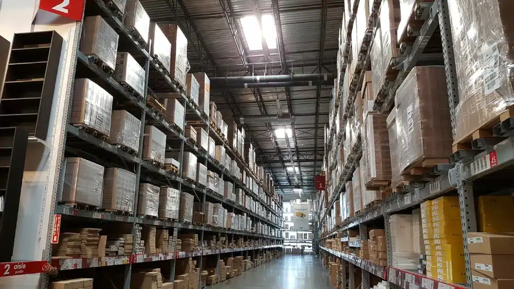 view down the aisle in a warehouse