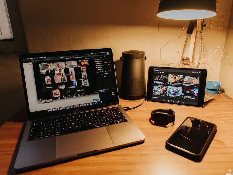 laptop showing a video conference