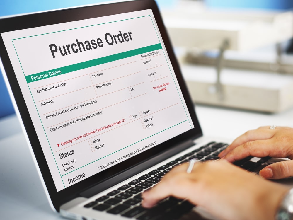 screen showing a purchase order