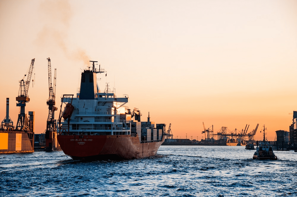 container ship near port