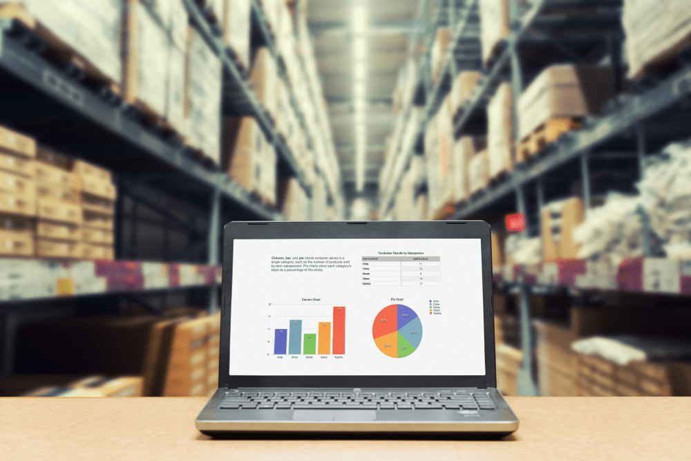 laptop showing warehouse reports