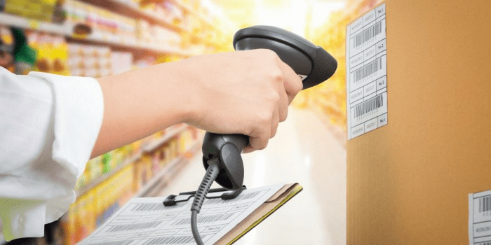 scanning a barcode on a box