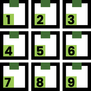 row of boxes with numbers on each one