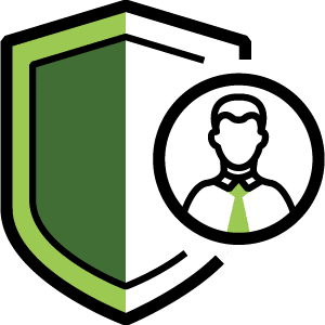 person icon with a security badge