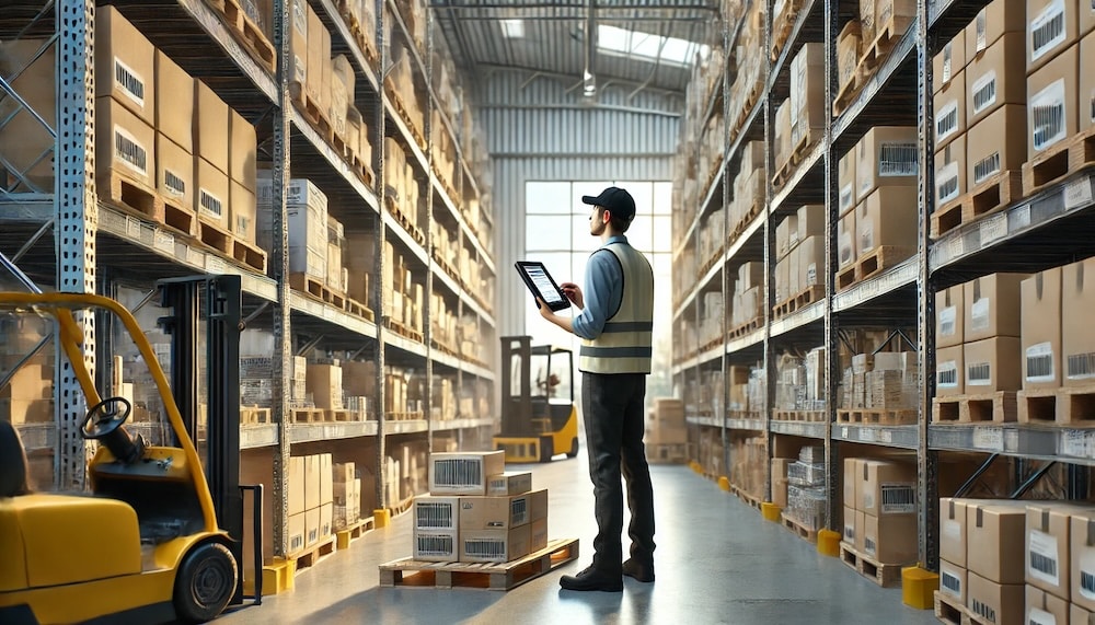 a worker cycle counting inventory in a warehouse