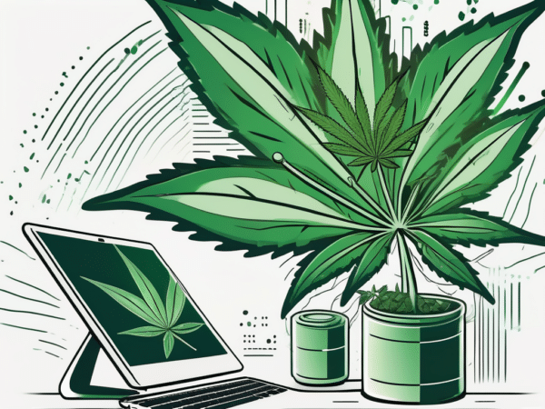 A computer with cannabis leaves sprouting from it
