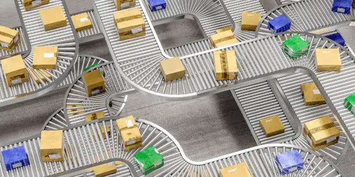 a bunch of different conveyor belts going in different directions