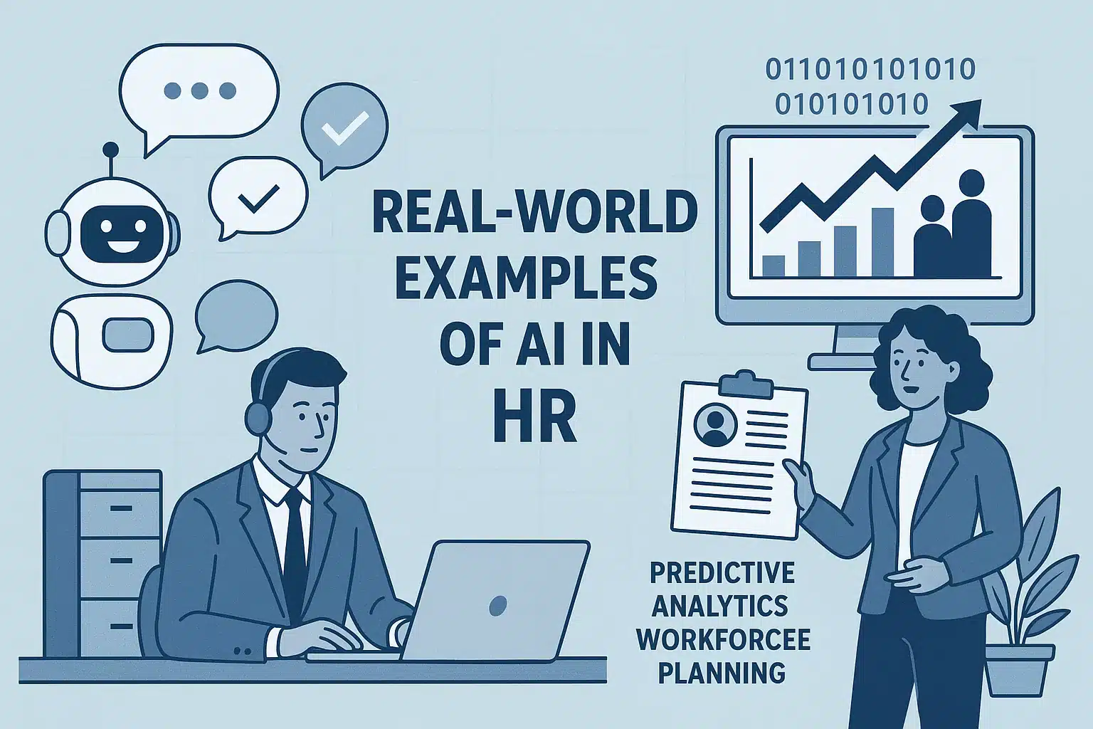 HR professionals using AI technology for workforce analytics and predictive planning