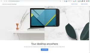 Chrome Remote Desktop interface showing remote computer access on laptop for work from home