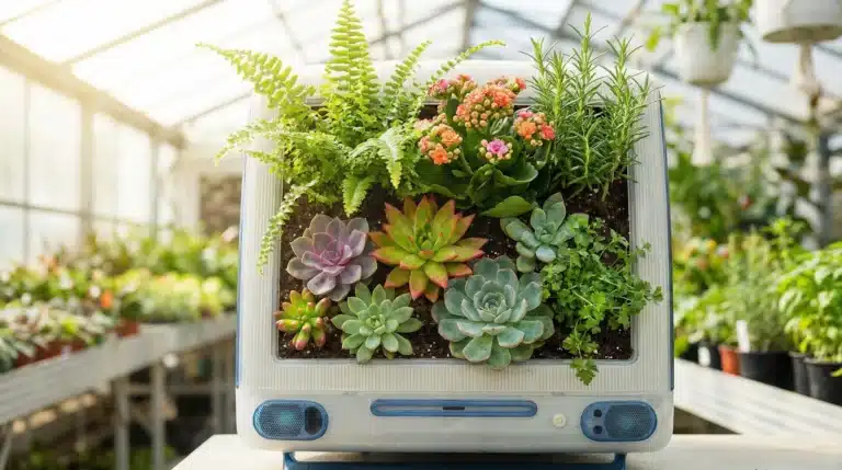 A variety of vibrant nursery plants growing healthily on a computer screen