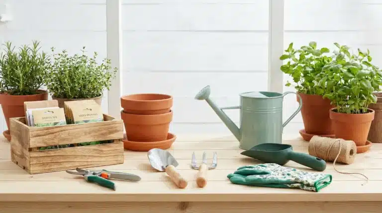 An assortment of essential horticulture tools and equipment