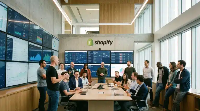 shopify management team in room full of monitors