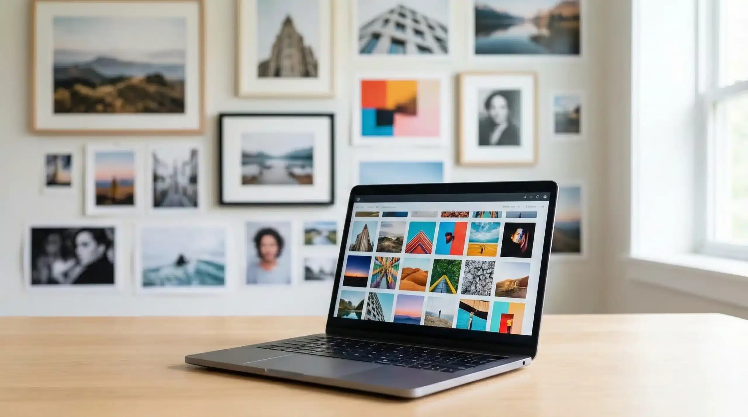 laptop against backdrop of various images