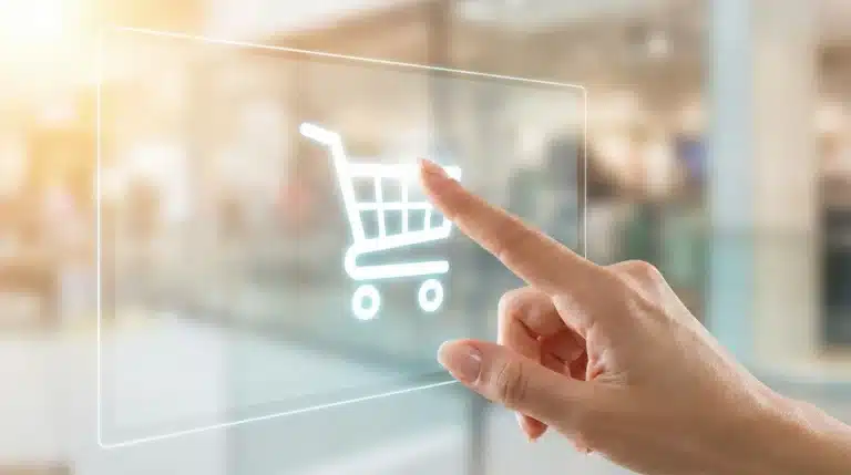 hand touching shopping cart icon
