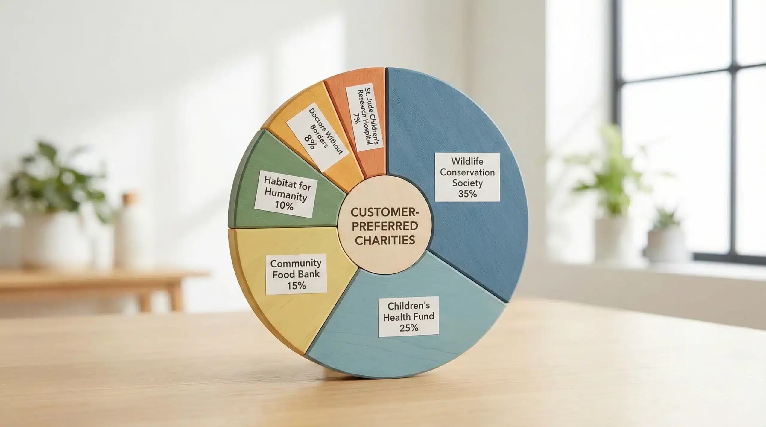 pie chart showing customer-preferred charities to donate to