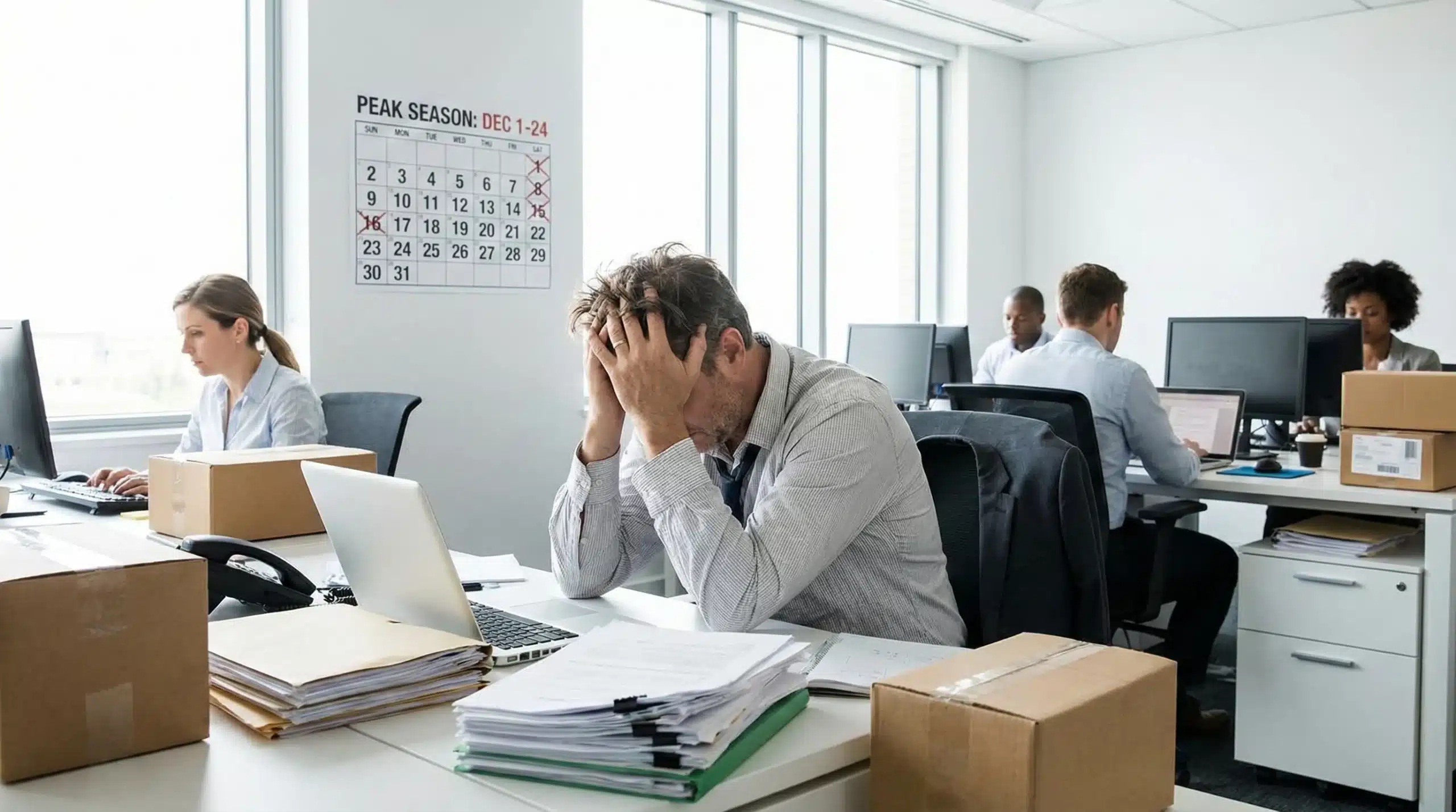 Stressed Man Preparing for Peak Season