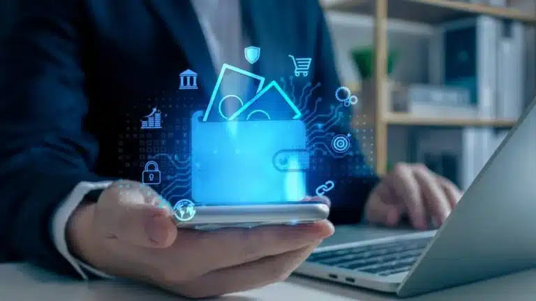 professional holding wallet illustration representing business purchasing process