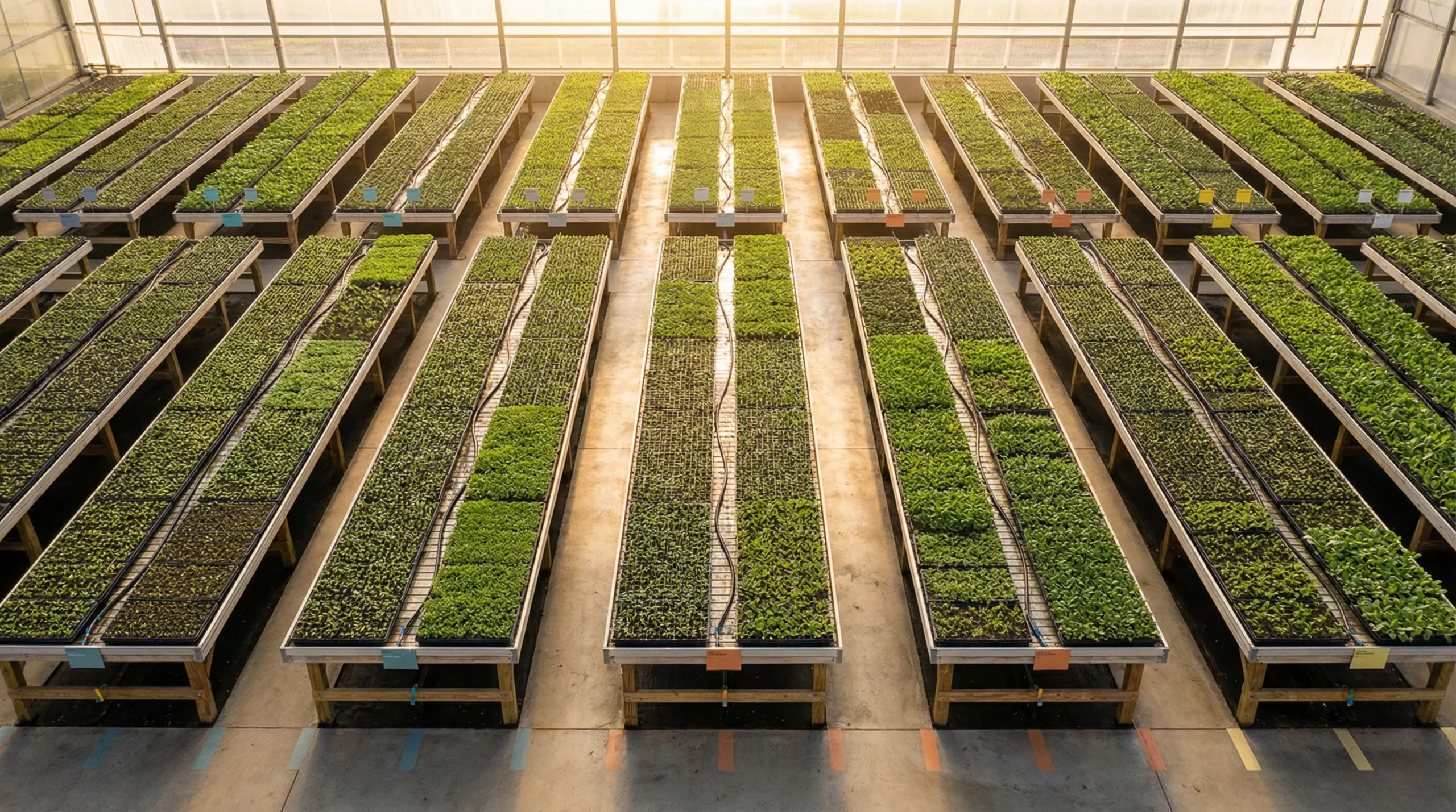 Overhead view of nursery growing benches