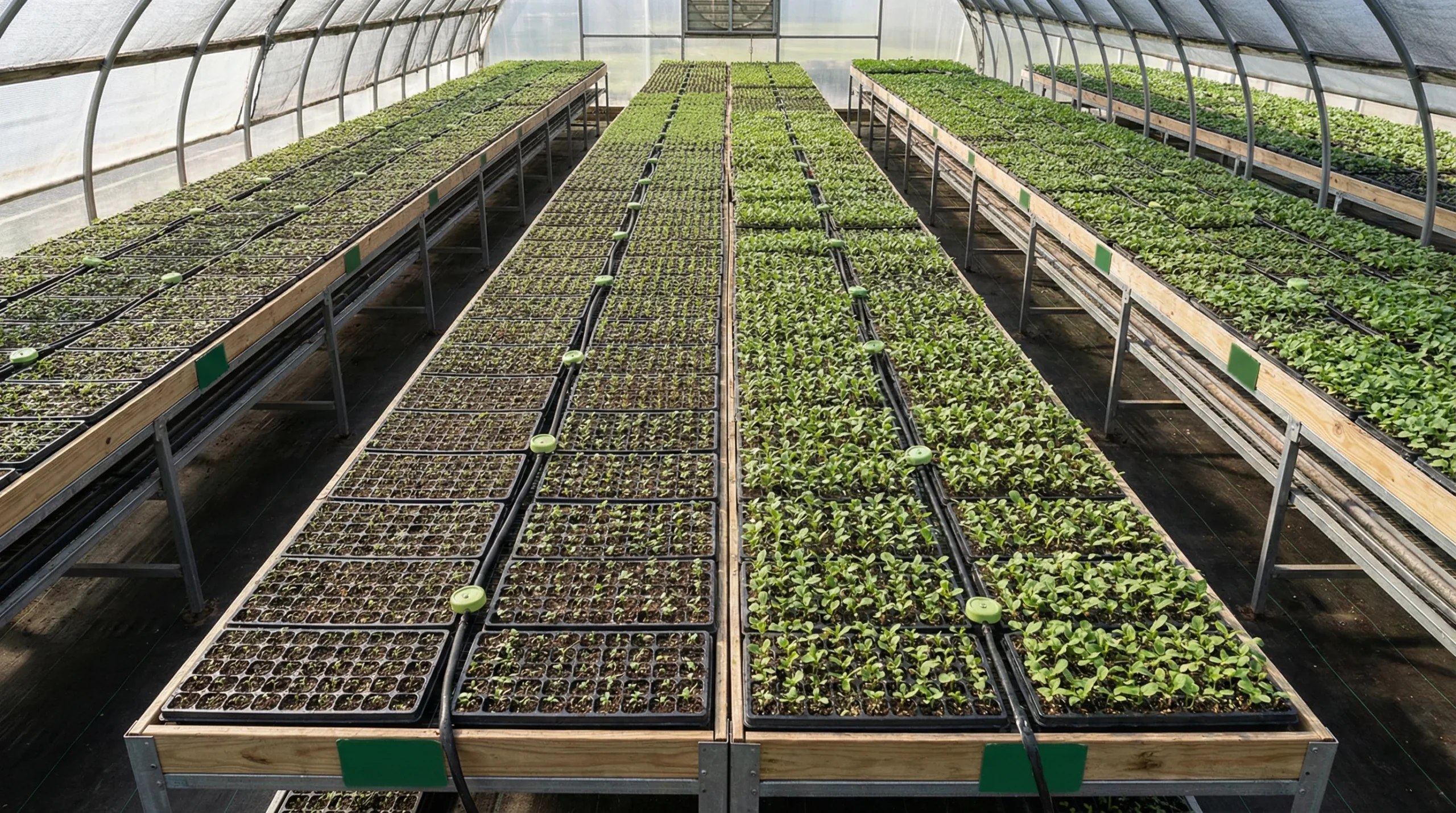 Overhead view of organized seedlings.