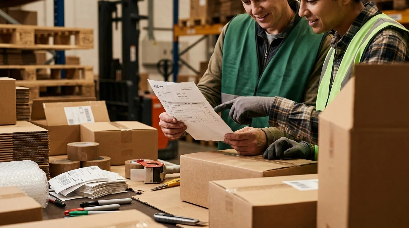 Warehouse workers reviewing pick list