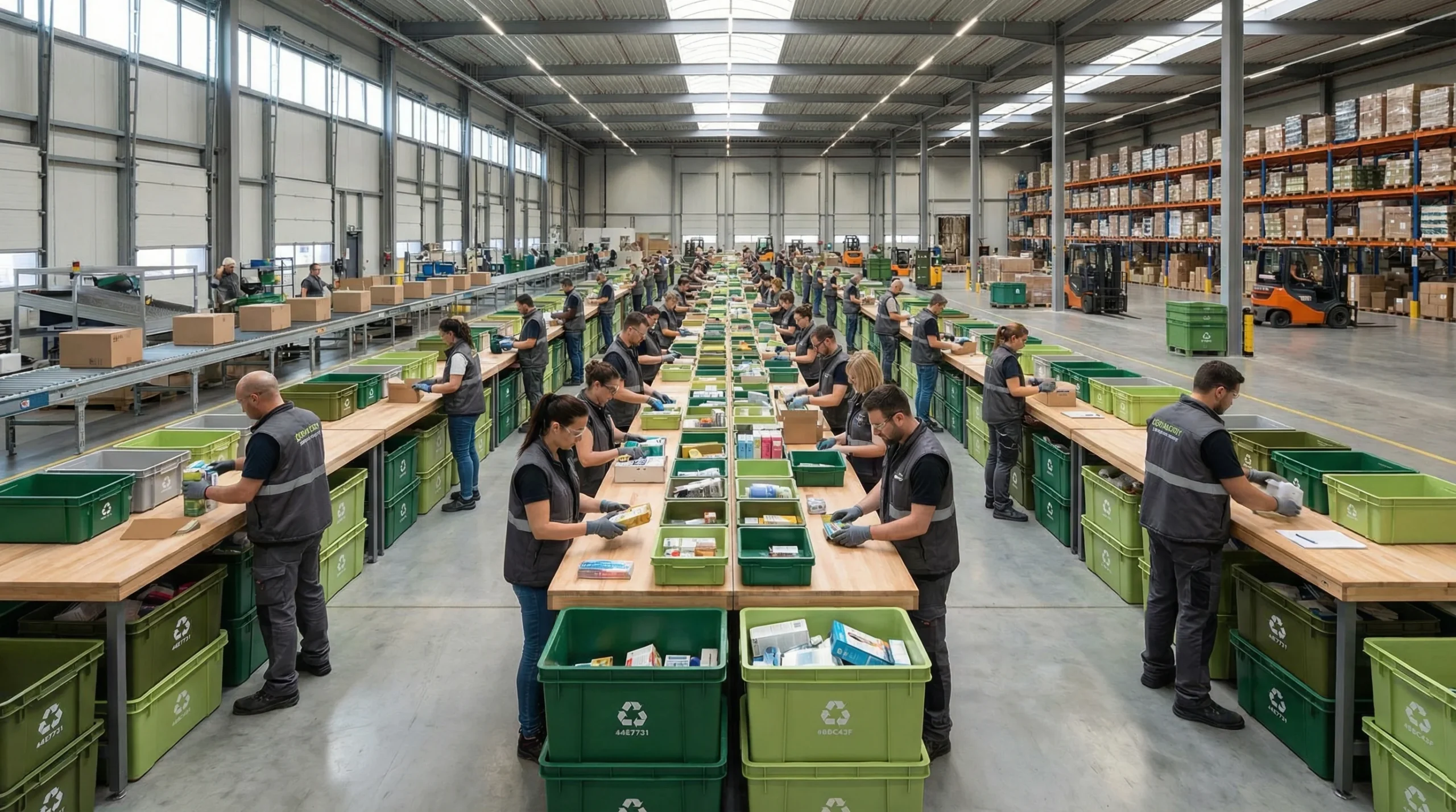 Wide shot of distribution center operations