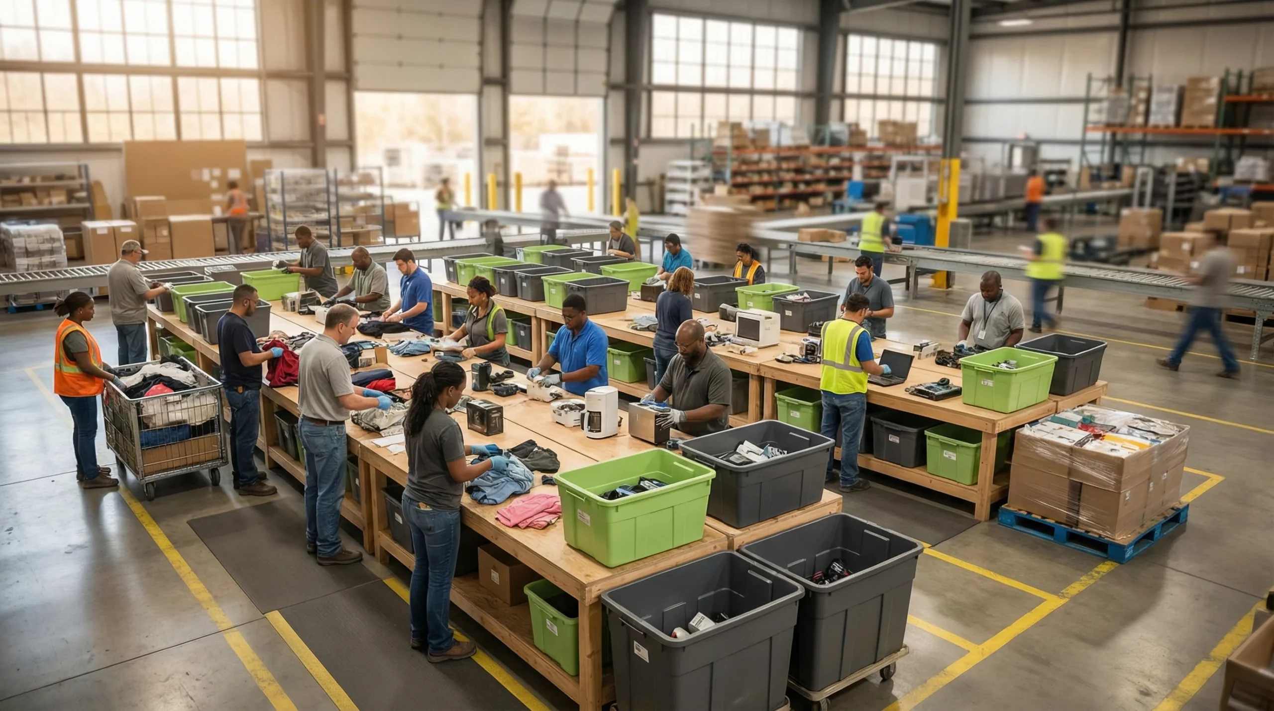 Wide shot of returns processing area