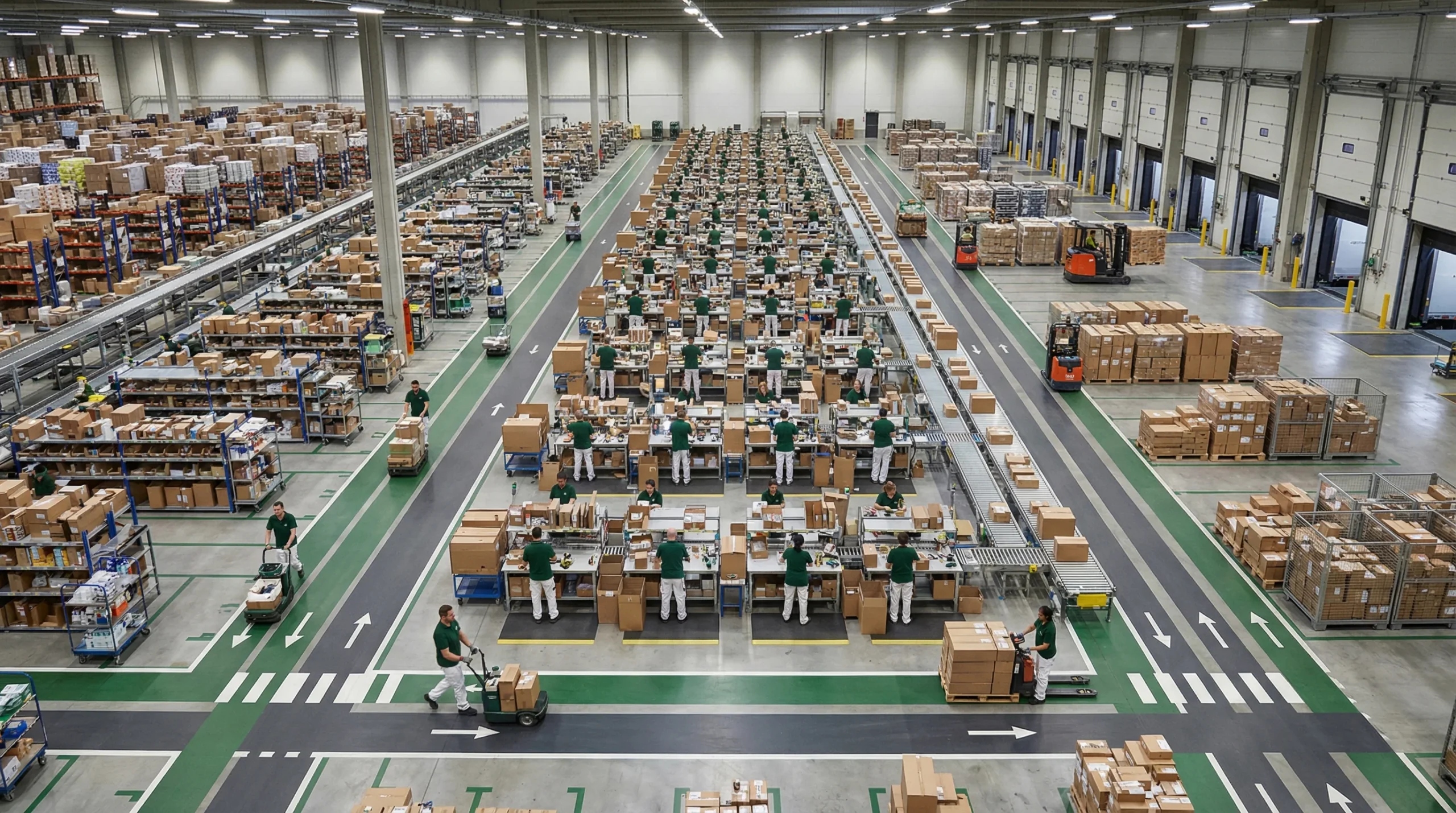 Aerial view of organized warehouse floor