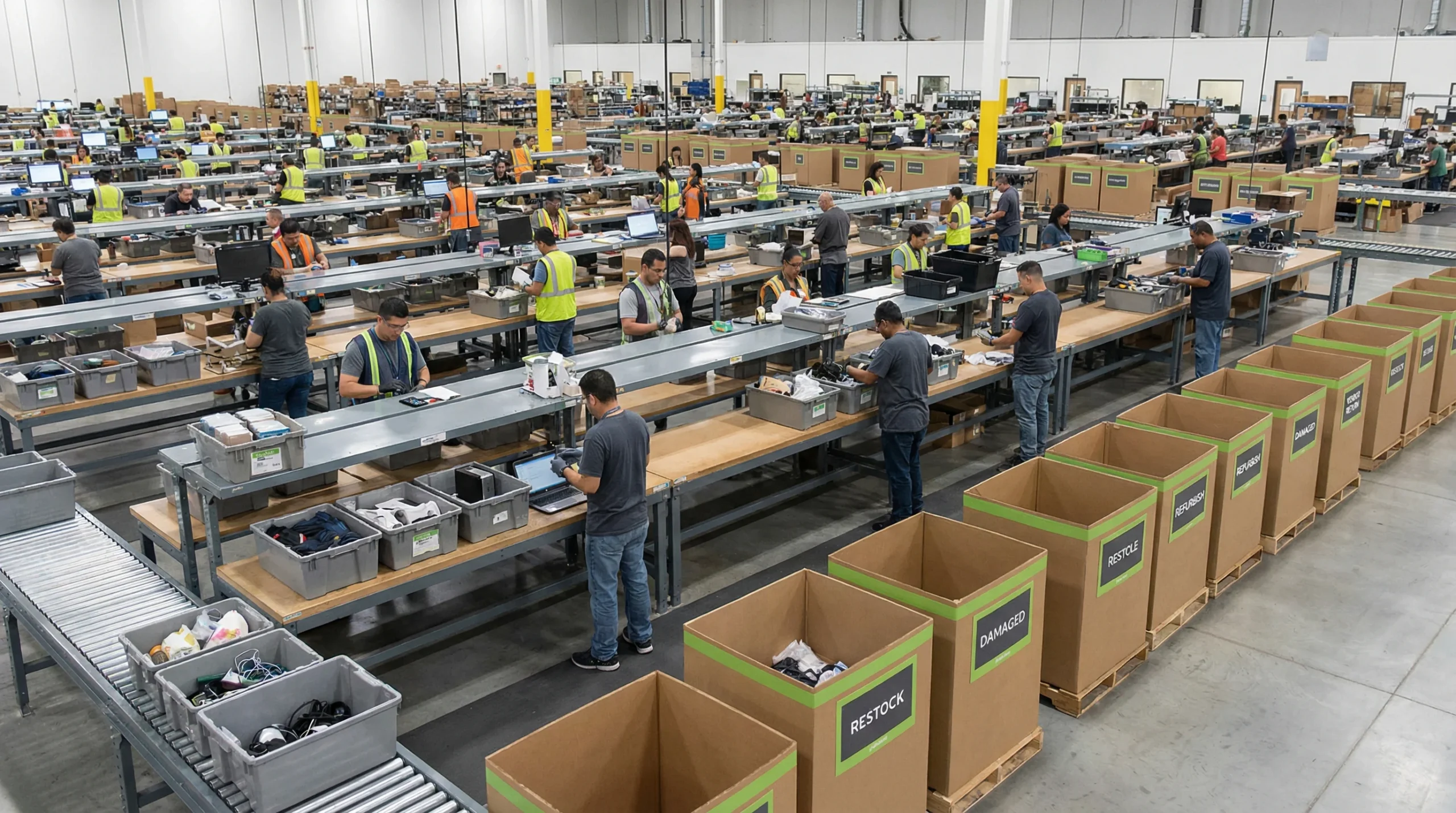 Wide shot of distribution center operations