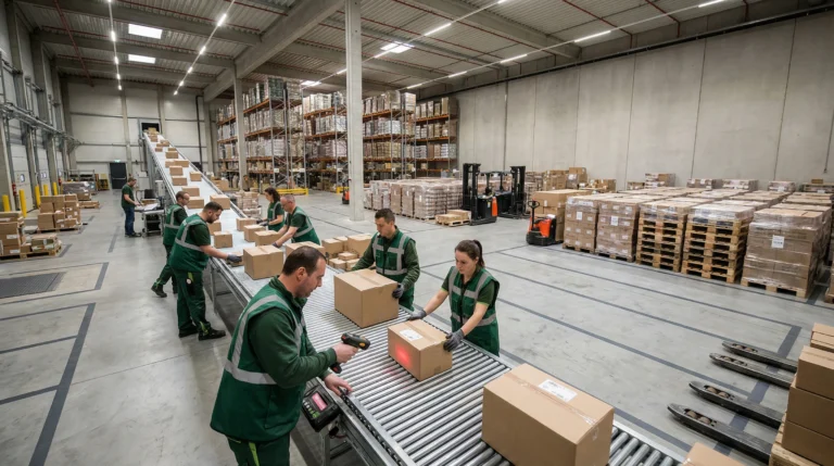 Warehouse receiving dock with conveyor belt