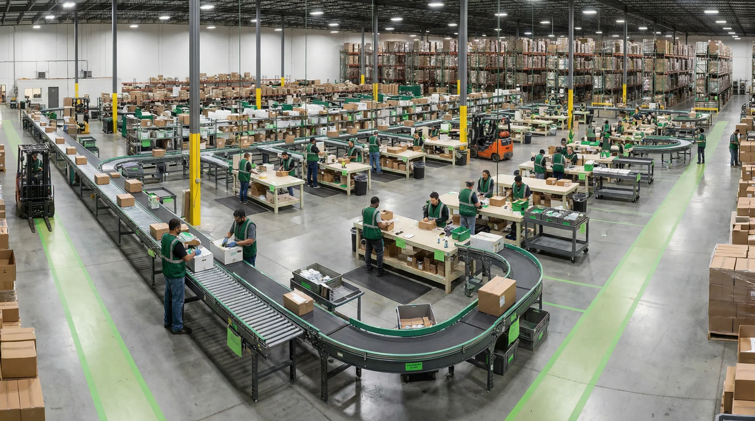 Wide shot of distribution center operations