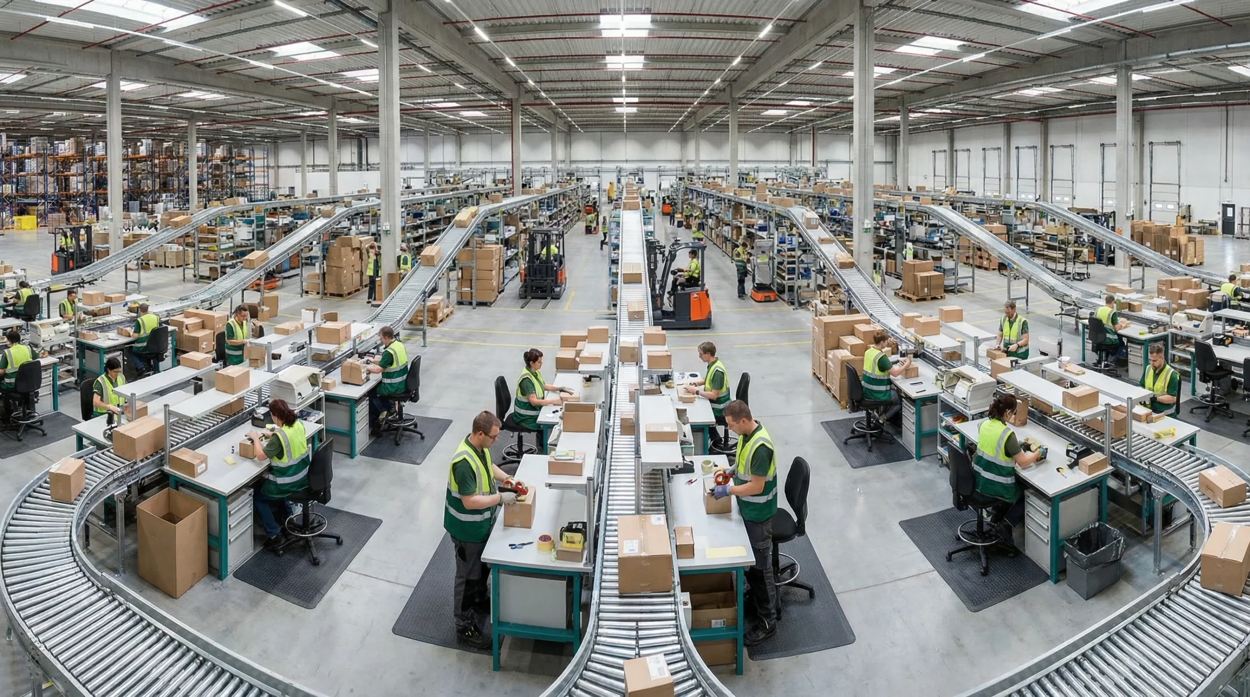 Wide shot of distribution center operations