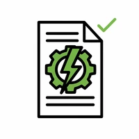 a piece of paper with a settings icon with a lightning bolt inside