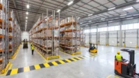 3PL warehouse safety and security protocols with high-visibility vests and organized pallets